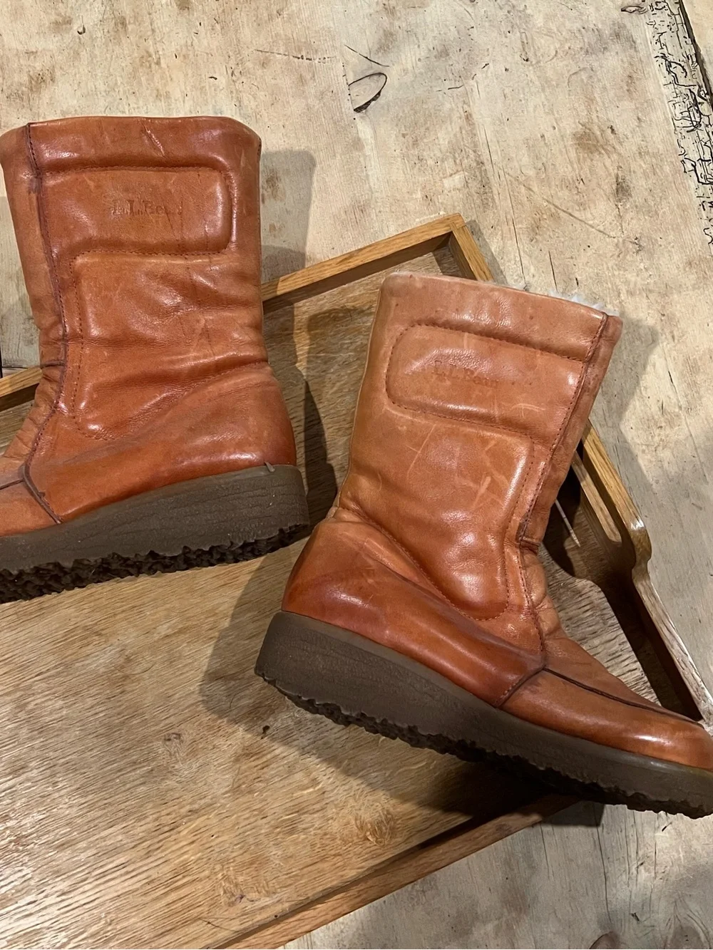L.L. Bean Women's Cognac Leather Shearling-Lined Tall Boots